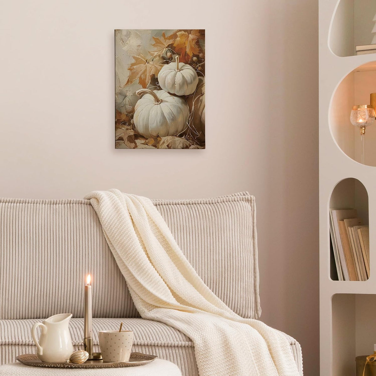 TLESKE Fall Pumpkin Rustic Farmhouse Wall Art Decor 11x14 (White-01)