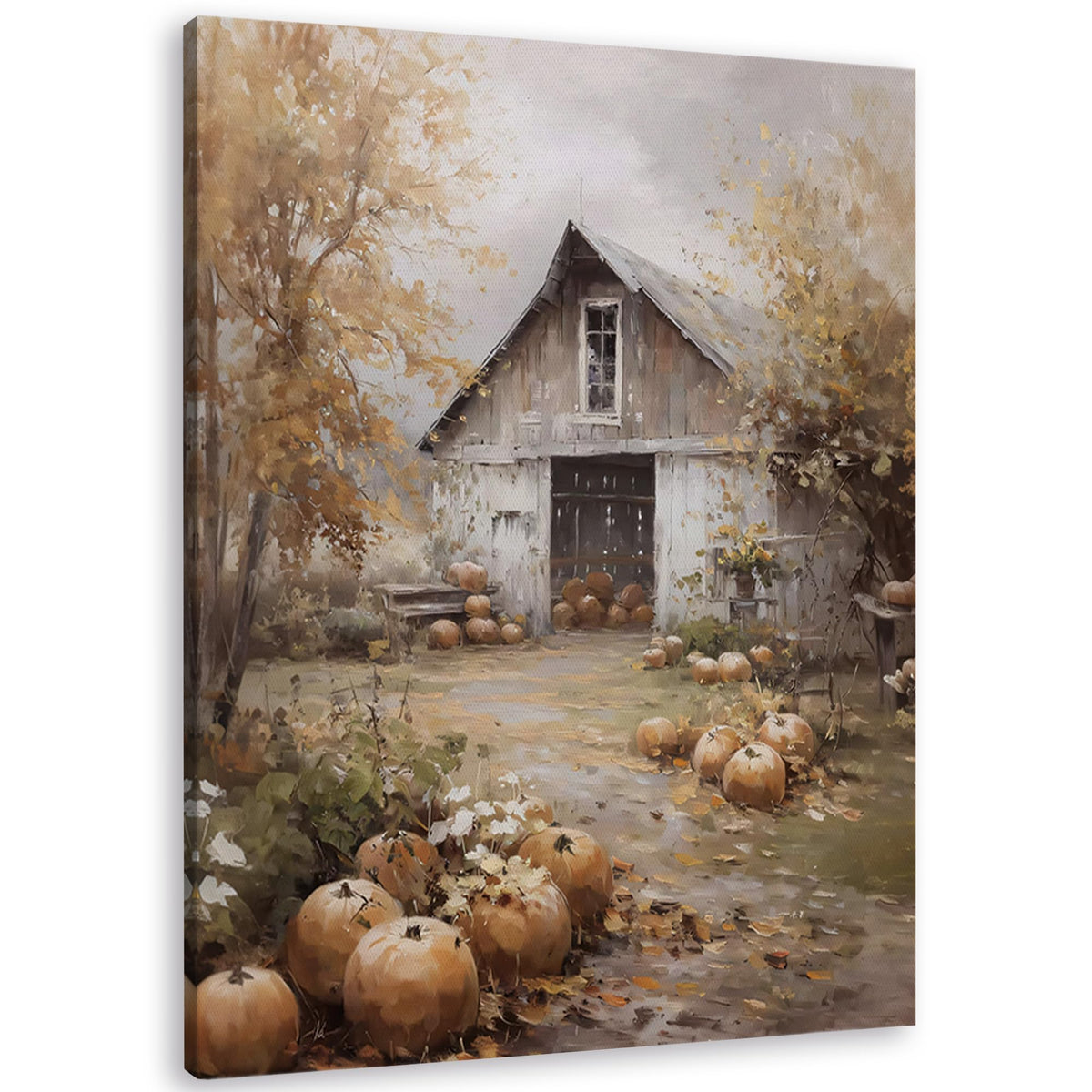 TLESKE Fall Pumpkin Rustic Farmhouse Wall Art Decor 11x14 (White-01)
