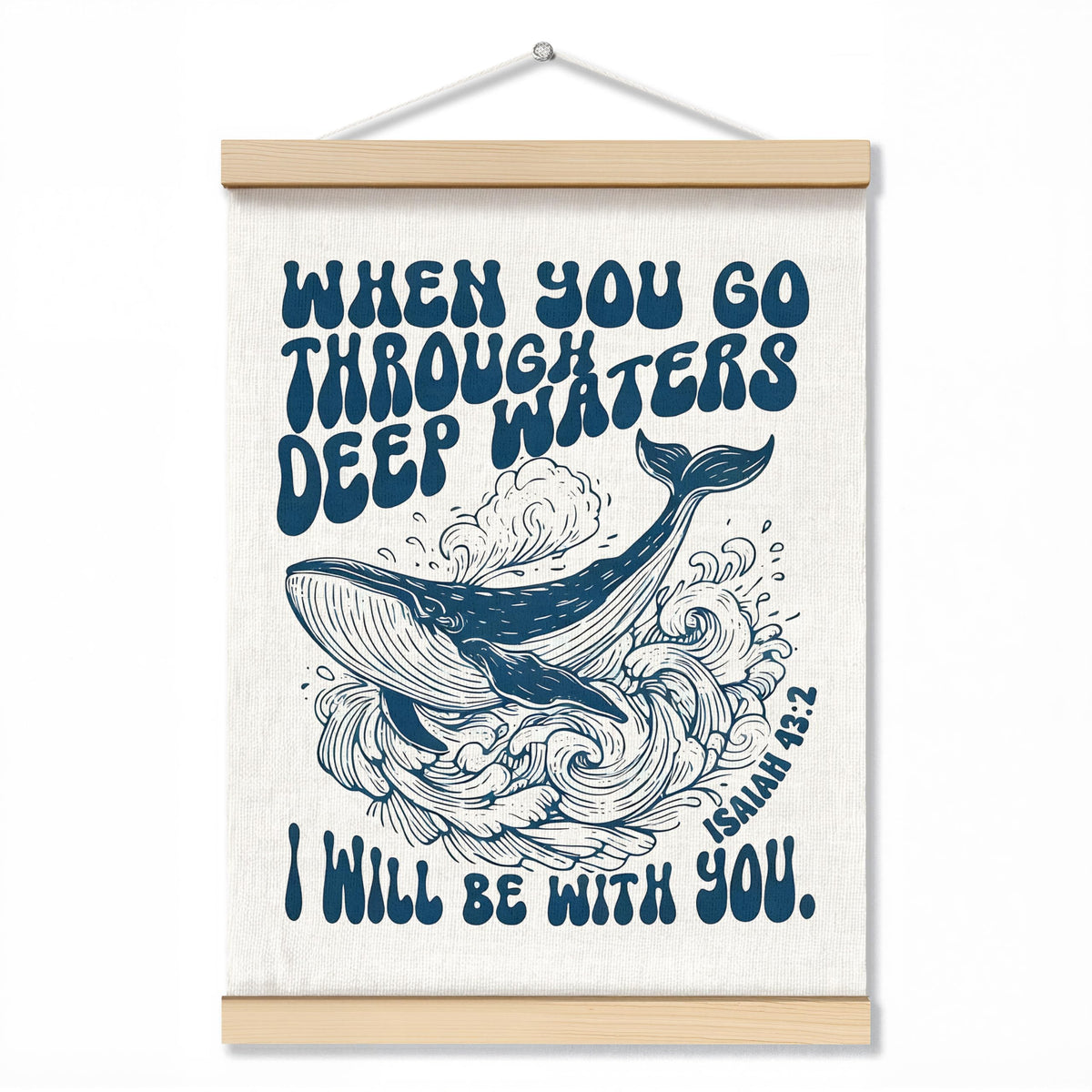 ZNGFON Trendy Whale Shark Christian Wall Decor, When You Go Through Deep Waters I Will Be With You Isaiah 43:2 Wall Art Poster with Wooden Frame, Blue Bible Verse Wall Hanging Home Decor, 12x16 Inch