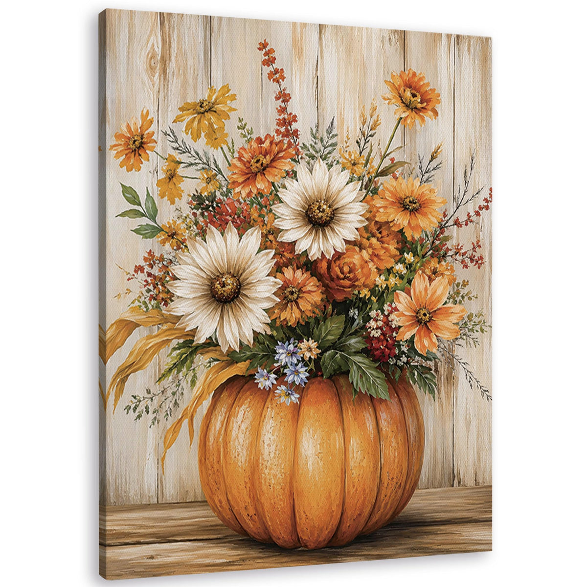 TLESKE Fall Pumpkin Rustic Farmhouse Wall Art Decor 11x14 (White-01)