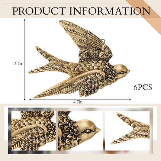 6 Piece Vintage Swallow Wall Decor, 4.7 Inch 3D Resin Bird Art Sculptures