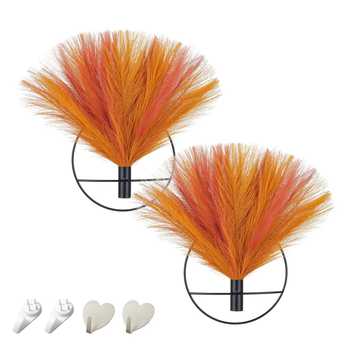 Pretty Jolly Boho Wall Decor, Wall-Mounted Metal Art, Hanging Artificial Pampas Display, Living Room, Bedroom, Bathroom, Diningroom, Fake Faux Plant 2 Pack Black Brown