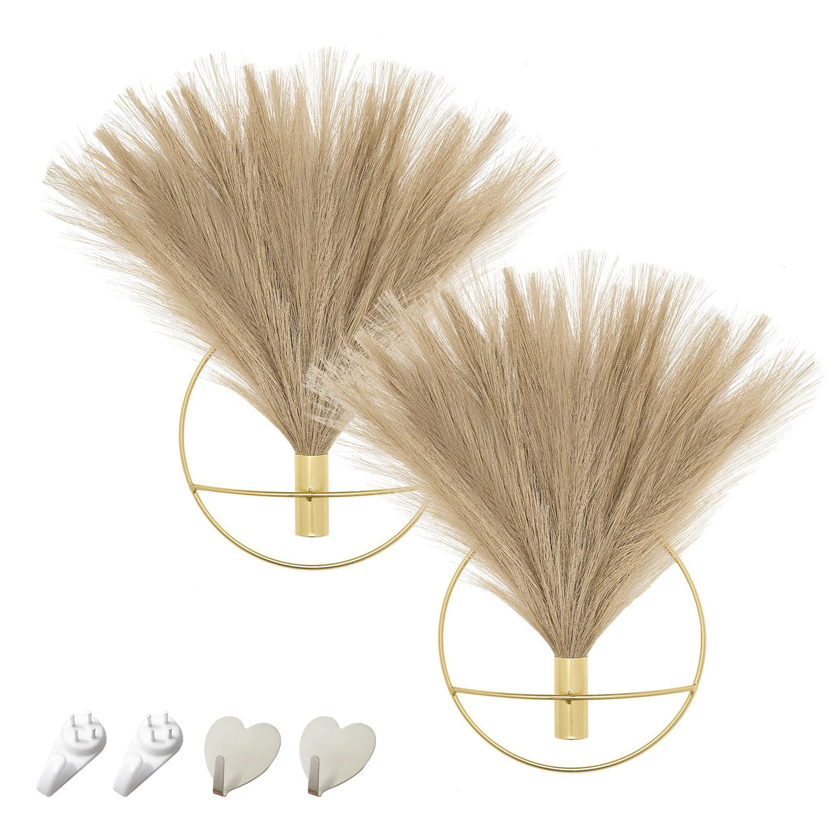 Pretty Jolly Boho Wall Decor, Wall-Mounted Metal Art, Hanging Artificial Pampas Display, Living Room, Bedroom, Bathroom, Diningroom, Fake Faux Plant 2 Pack Black Brown