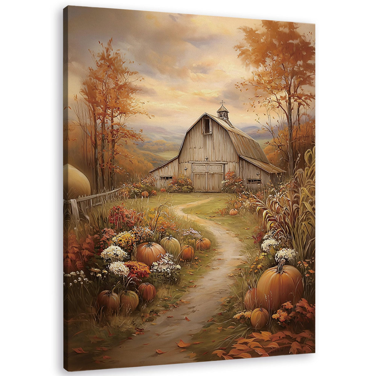 TLESKE Fall Pumpkin Rustic Farmhouse Wall Art Decor 11x14 (White-01)