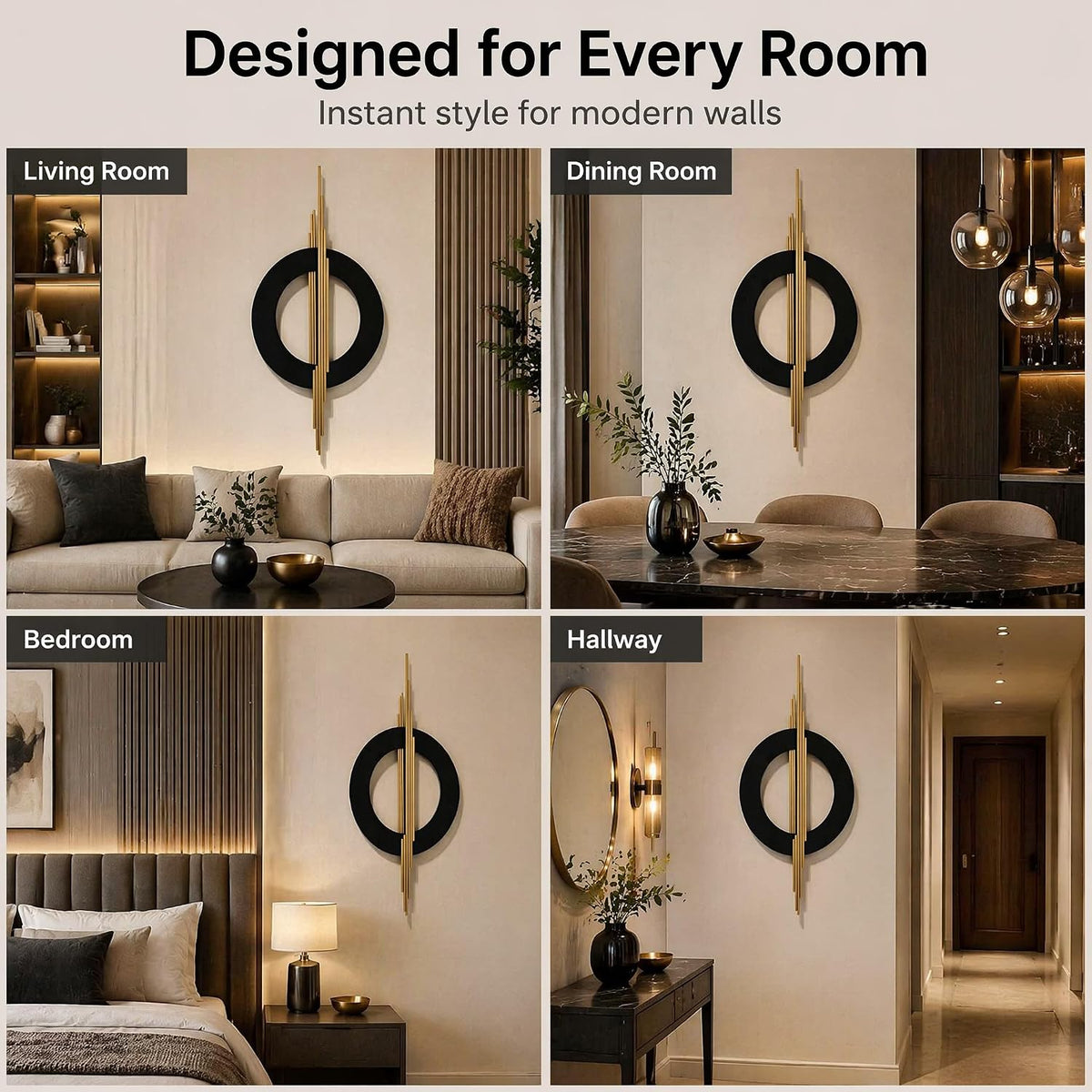 JFUJFU Large Black & Gold 3d Metal Wall Art with Geometric Round for Home