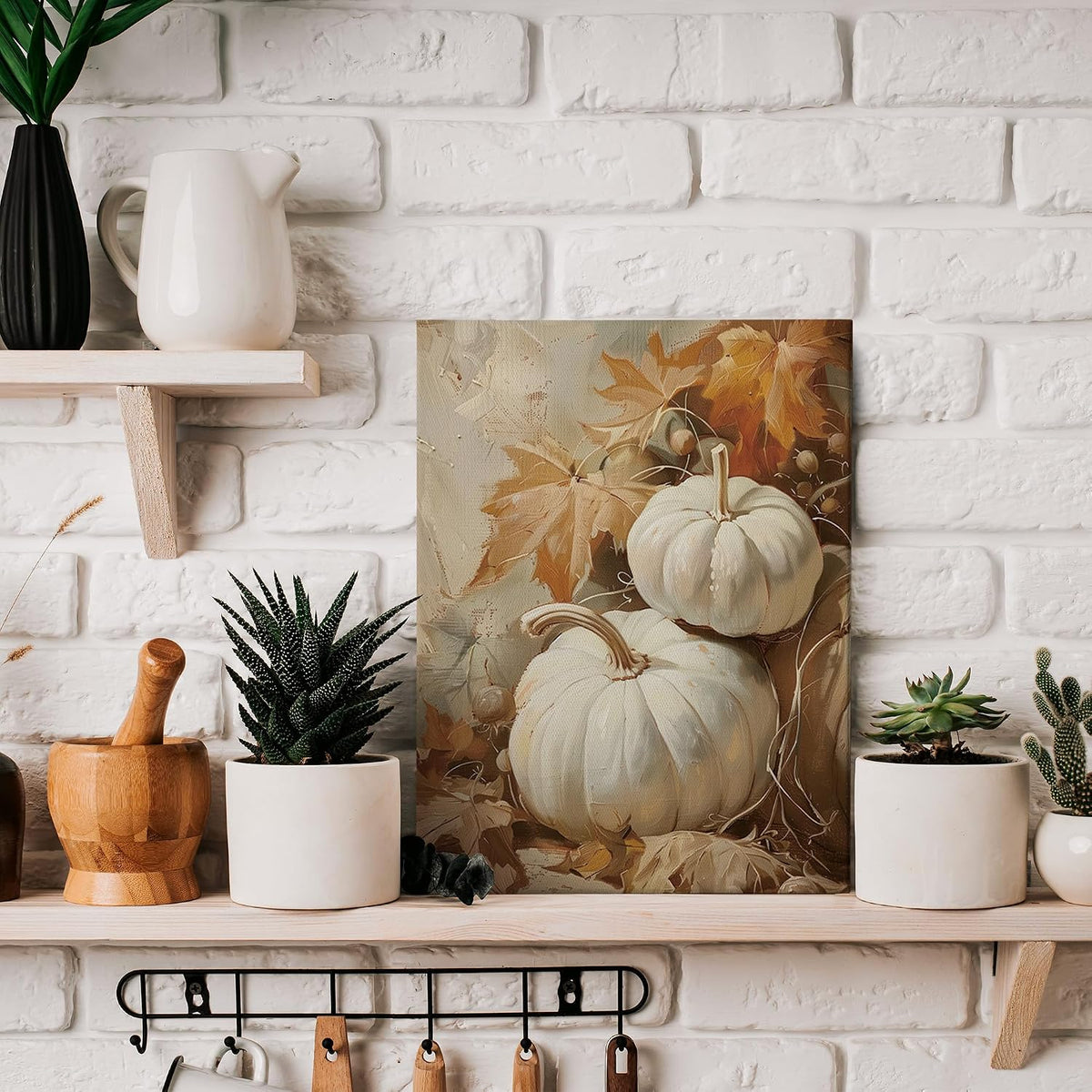 TLESKE Fall Pumpkin Rustic Farmhouse Wall Art Decor 11x14 (White-01)