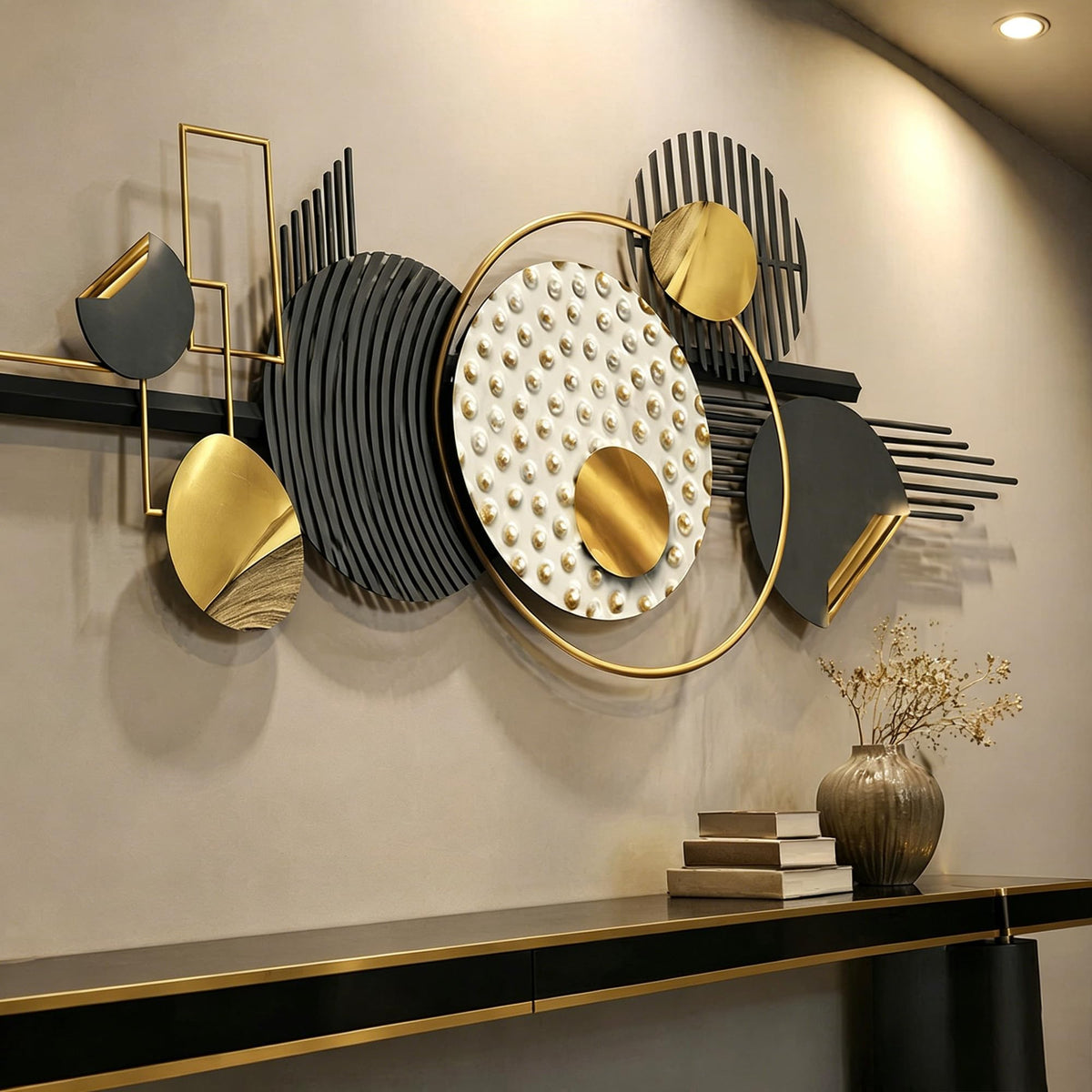 JFUJFU Large Black & Gold 3d Metal Wall Art with Geometric Round for Home