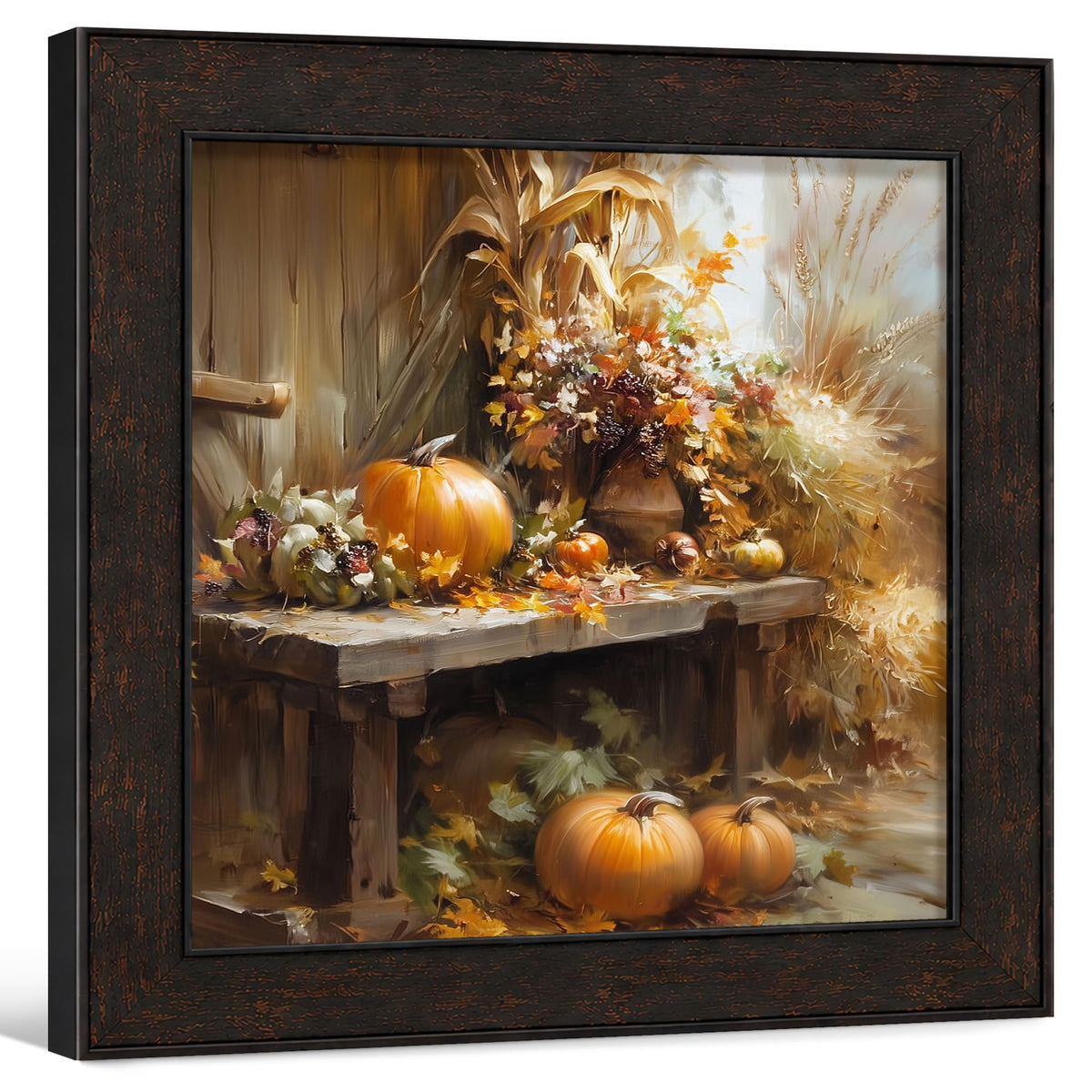 TLESKE Fall Pumpkin Rustic Farmhouse Wall Art Decor 11x14 (White-01)