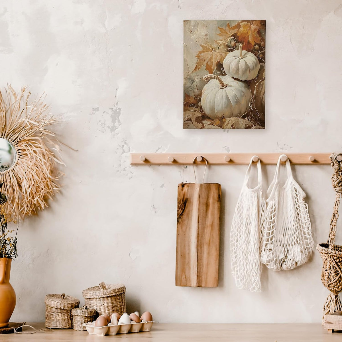 TLESKE Fall Pumpkin Rustic Farmhouse Wall Art Decor 11x14 (White-01)