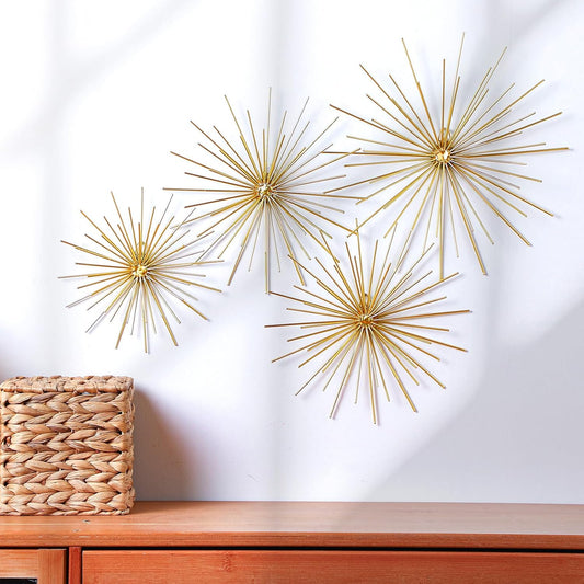 Shimeyao 4 Pcs Gold Starburst Wall Decor, Metal 3D Spike Wall Art Set