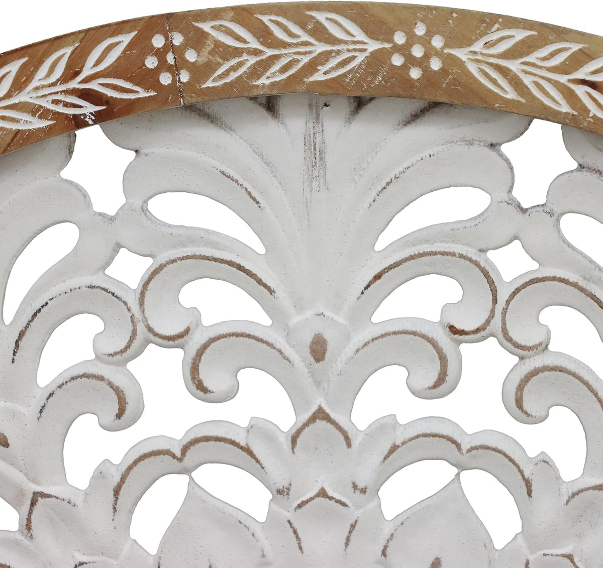 PARISLOFT Farmhouse Wood Round Cutout Floral Wall Decor, Bohemian Wall Sculpture, Carved Mandala Wall Art for Living Room, Bedroom, Entryway, 24.8''
