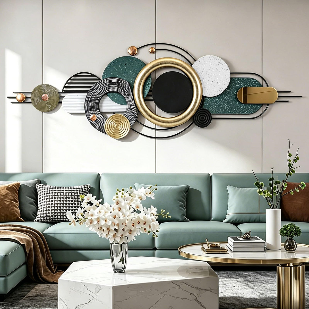 Lucky Monet Wall Art Decor Large Metal Wall Art Modern Geometric Circular Decor Wall Sculptures Wall Hanging Decoration for Living Room Dinning Room Bedroom Entryway Kitchen (Style 3)