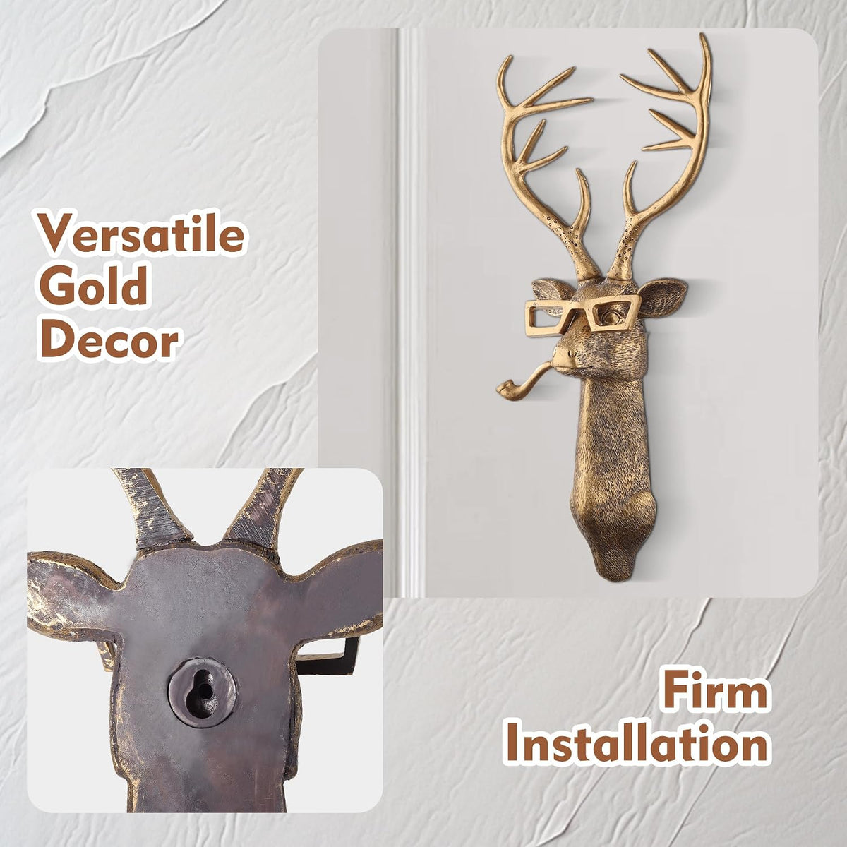 UITWMKTG Gold Animal Head Wall Decor Set of 5 - Deer, Rabbit, Mouse, Bear, Fox Wall Sculptures, Modern Wall Art for Living Room, Bedroom, Office, Gold Wall Hanging Home Decoration