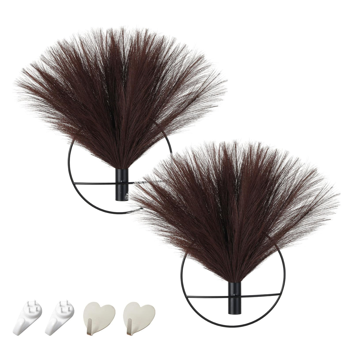 Pretty Jolly Boho Wall Decor, Wall-Mounted Metal Art, Hanging Artificial Pampas Display, Living Room, Bedroom, Bathroom, Diningroom, Fake Faux Plant 2 Pack Black Brown