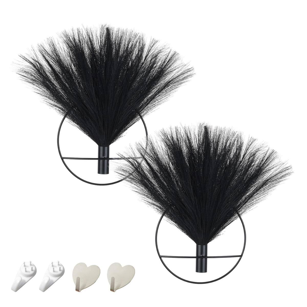 Pretty Jolly Boho Wall Decor, Wall-Mounted Metal Art, Hanging Artificial Pampas Display, Living Room, Bedroom, Bathroom, Diningroom, Fake Faux Plant 2 Pack Black Brown