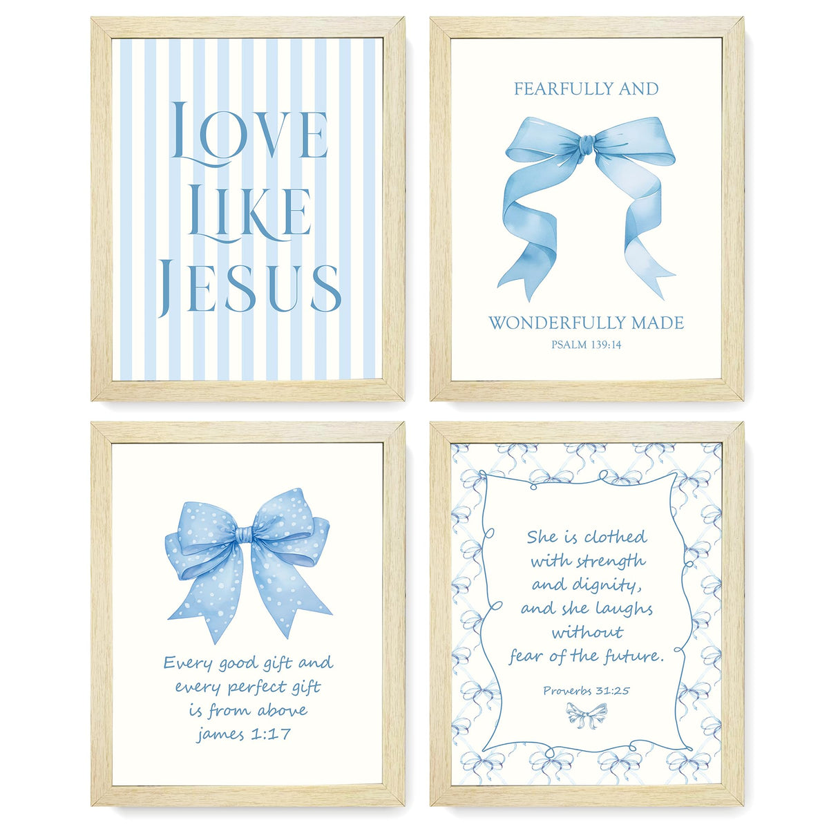 LARTSFRO Coquette Pink Bow Jesus Wall Art Decor Posters, Light Pink Bow Christian Room Bedroom Bathroom Dorm Wall Art Decor Aesthetic for College Teen Girls Gifts, Inspirational Bible Verses Bow Wall Decor, 10x8 Inch Set of 4 Bow Pictures (UNFRAMED)