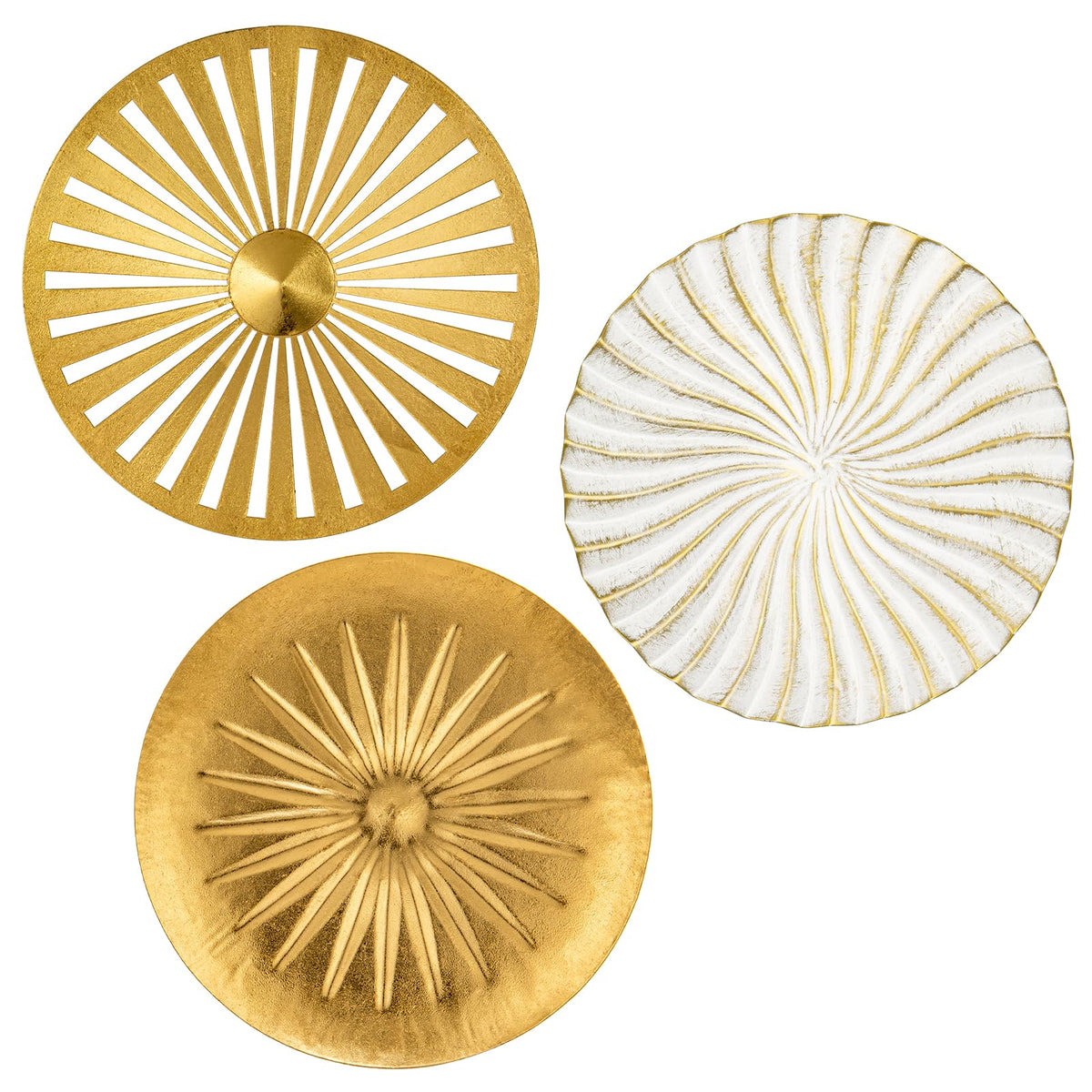 Briful 12" Gold Wall Décor Pack of 3 Metal Flower Plate Wall Art Modern Accent Hanging Wall Decorations For Home Office Bedroom Or Living Room Wall Sculptures