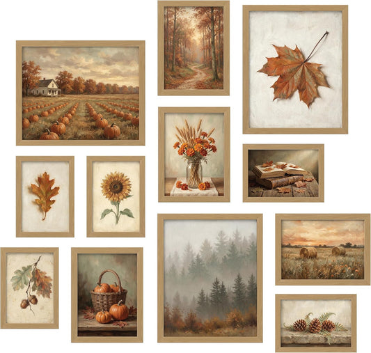 12Pcs Gallery Fall Wall Art Prints, Unframed Vintage Autumn Poster for Home