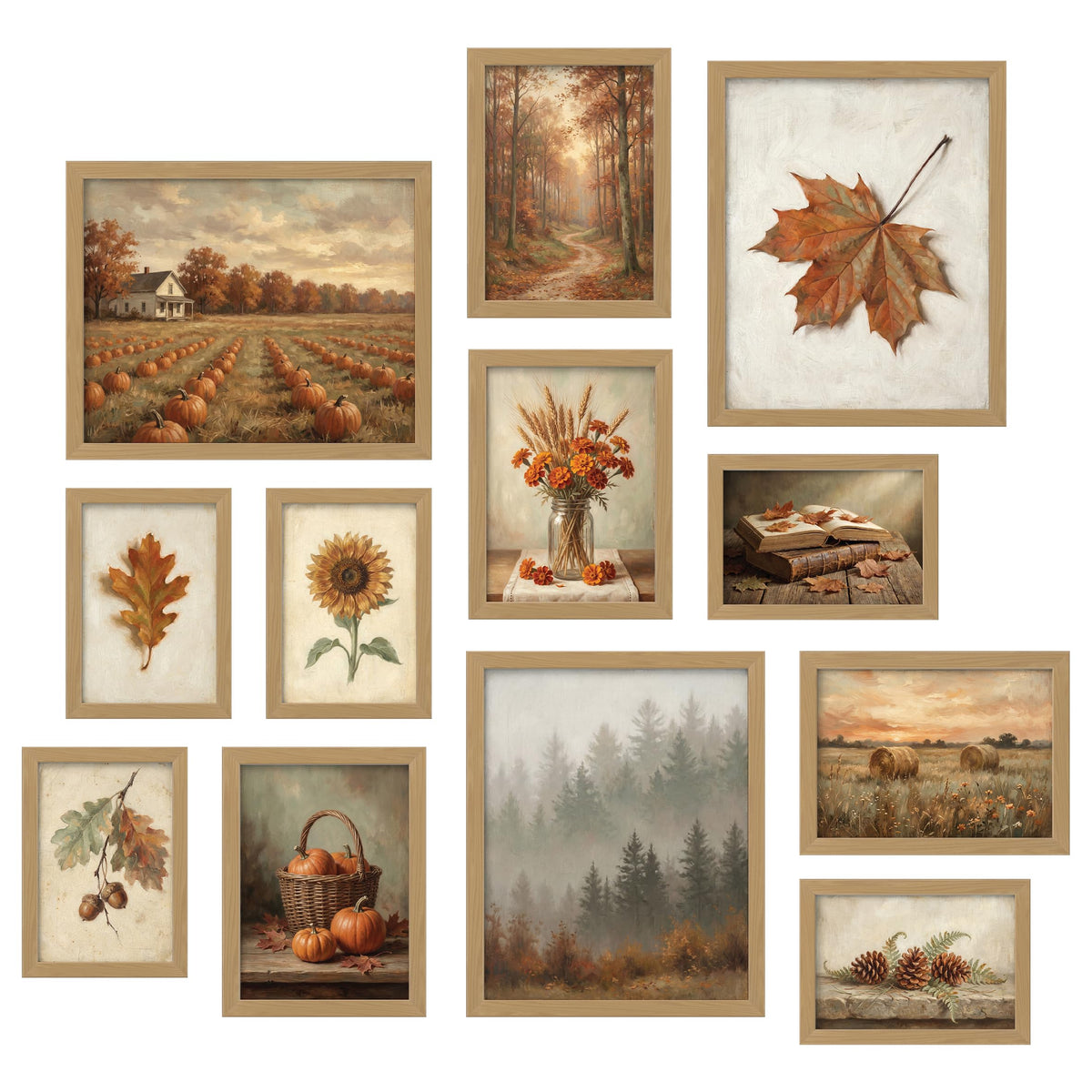 12Pcs Gallery Fall Wall Art Prints, Unframed Vintage Autumn Poster for Home