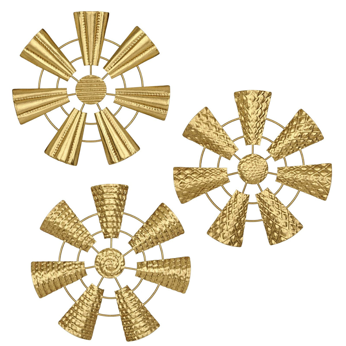 Briful 12" Gold Wall Décor Pack of 3 Metal Flower Plate Wall Art Modern Accent Hanging Wall Decorations For Home Office Bedroom Or Living Room Wall Sculptures