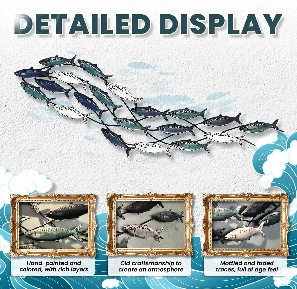 ZZYYZZ Metal Fish Wall Art, Large Metal Fish Wall Decor, 3D 59" x 16.5"