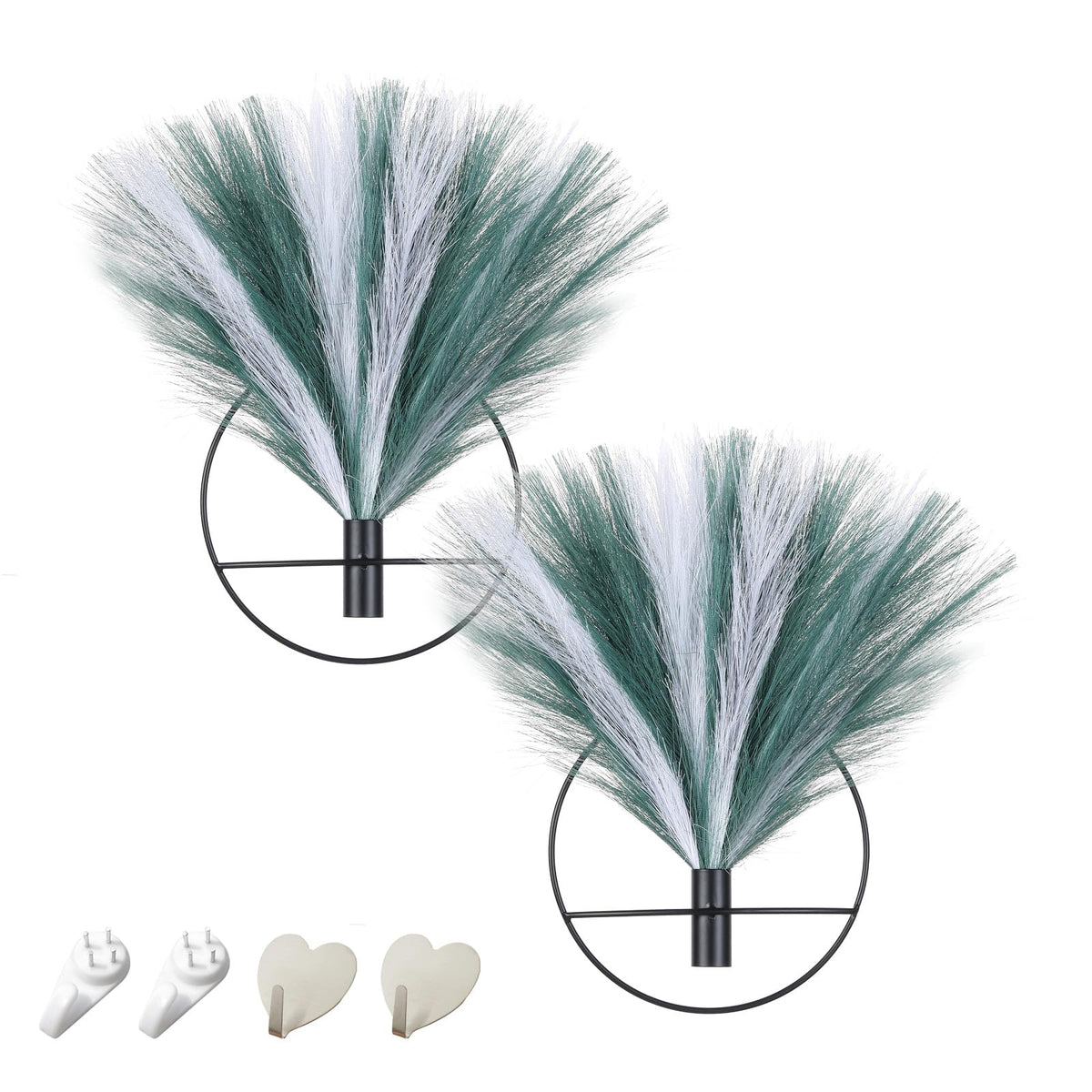 Pretty Jolly Boho Wall Decor, Wall-Mounted Metal Art, Hanging Artificial Pampas Display, Living Room, Bedroom, Bathroom, Diningroom, Fake Faux Plant 2 Pack Black Brown