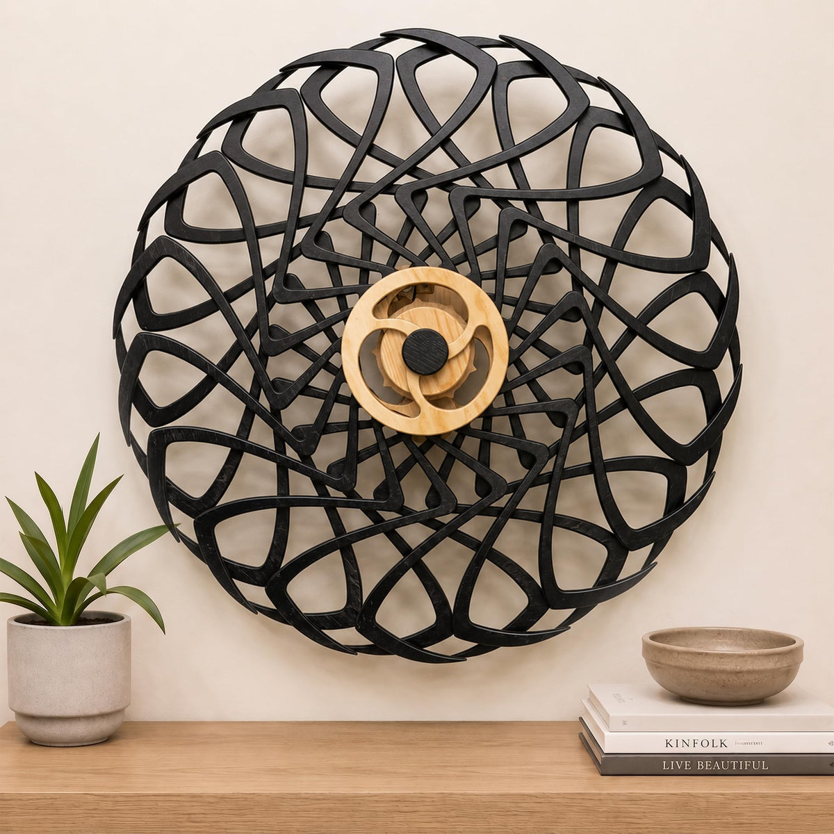 Mindsight Moving Kinetic Wall Art - Wind up to power peaceful motion (no battery) - Calming Wall Décor for Living Room, Office, Bedroom, Kitchen - Hand Crafted Wood - Ripple, Canyon Brown