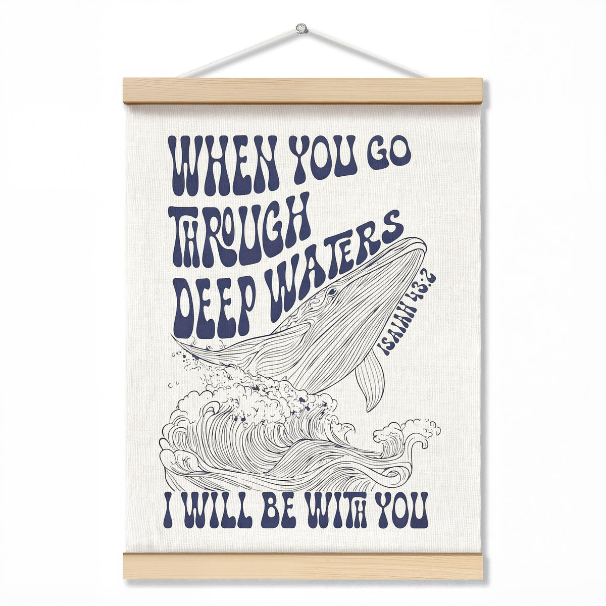 ZNGFON Trendy Whale Shark Christian Wall Decor, When You Go Through Deep Waters I Will Be With You Isaiah 43:2 Wall Art Poster with Wooden Frame, Blue Bible Verse Wall Hanging Home Decor, 12x16 Inch