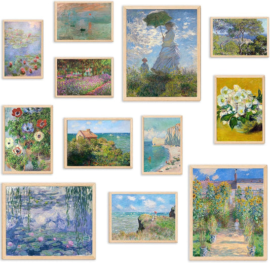 KBKBART Claude Monet Eclectic Wall Art, Monet Prints for Wall Decor, Eclectic Home Decor Canvas Impressionist Painting, Monet Water Lilies Exhibition Poster for Room Aesthetic, Classic Monet Gallery Art Prints Maximalist Decor - UNFRAMED