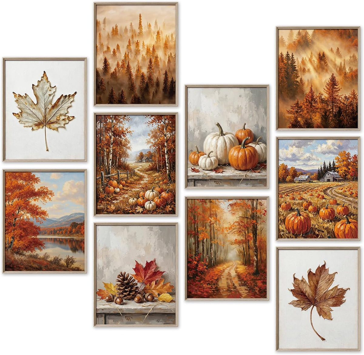10Pcs 8x10 inch Fall Wall Art decor Prints Unframed Retro Scenery Posters
