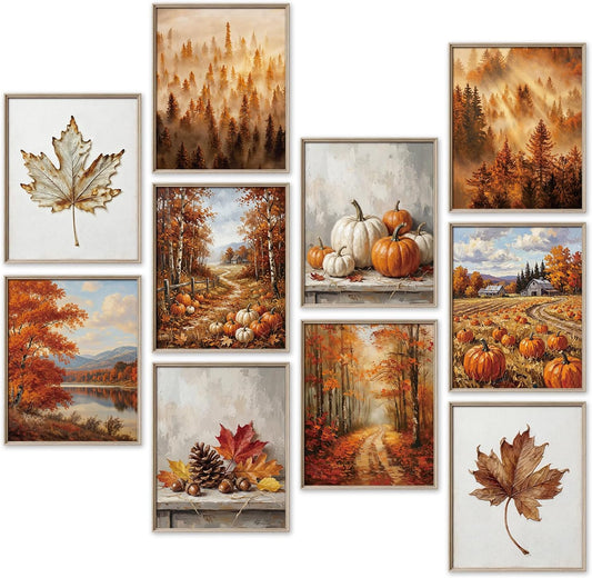 10Pcs 8x10 inch Fall Wall Art decor Prints Unframed Retro Scenery Posters
