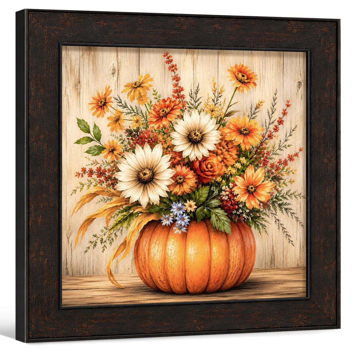 TLESKE Fall Pumpkin Rustic Farmhouse Wall Art Decor 11x14 (White-01)
