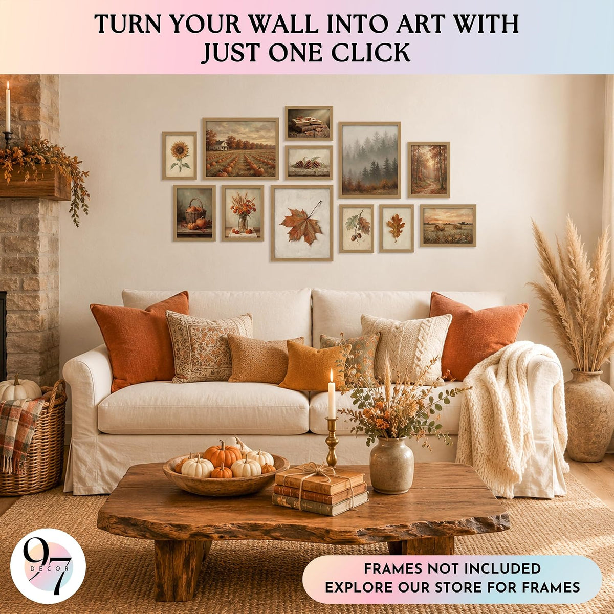 12Pcs Gallery Fall Wall Art Prints, Unframed Vintage Autumn Poster for Home