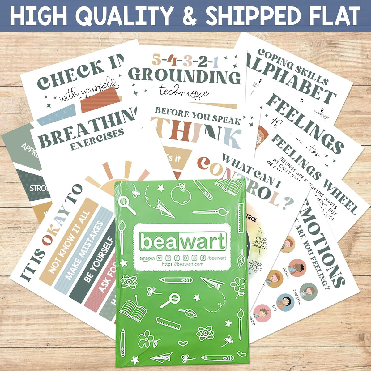 BEAWART Calming Corner Classroom Posters, 12 Pack 10x14 Boho Feelings Chart