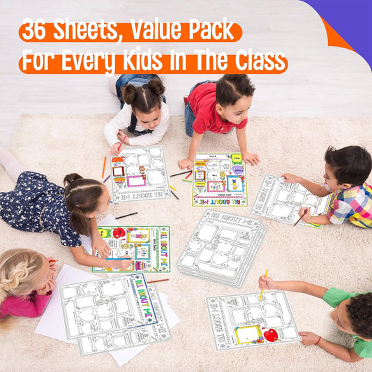 36 All About Me Posters, DIY Coloring Ready-To-Decorate And Fill In Posters, Student Self-Introduction Paper for School, Classroom, Great Way To Learn About Classmates Elementary Classroom Supplies