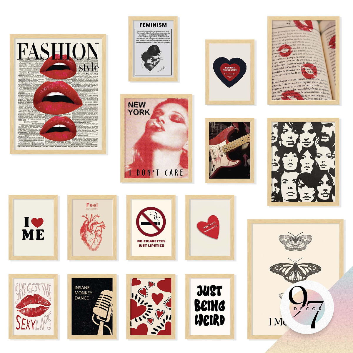 Downtown Girl Room Decor Y2k Posters, Trendy Red Prints For Teen Girl Dorm