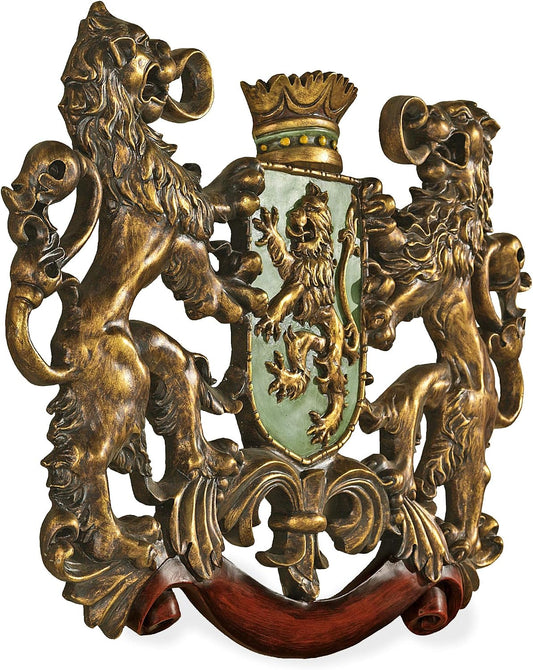 Design Toscano Heraldic Royal Lions Coat of Arms Wall Sculpture, 30 Inch, Full Color