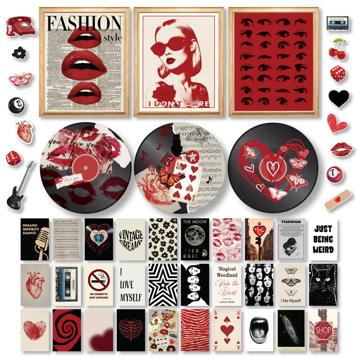 Downtown Girl Room Decor Y2k Posters, Trendy Red Prints For Teen Girl Dorm