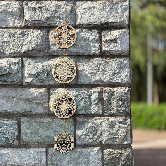 Qallicon 5.31" Sacred Geometry Wall Art 4 PCS Set, (Metatron Cube, 64 Tetrahedron, Torus, Merkaba) Crystal Grid Meditation Chakra Wooden Wall Art Yoga Decor Spiritual Gifts