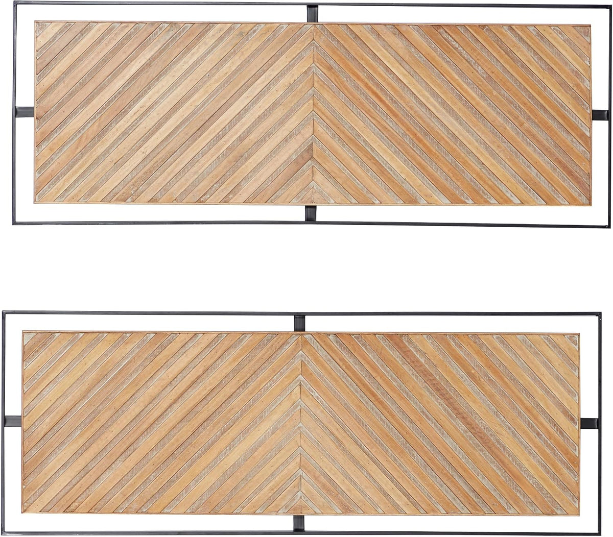 Deco 79 Wooden Geometric Home Wall Decor Linear Carved Wall Sculpture with Black Frame, Set of 2 Wall Art 32"W, 12"H, Brown